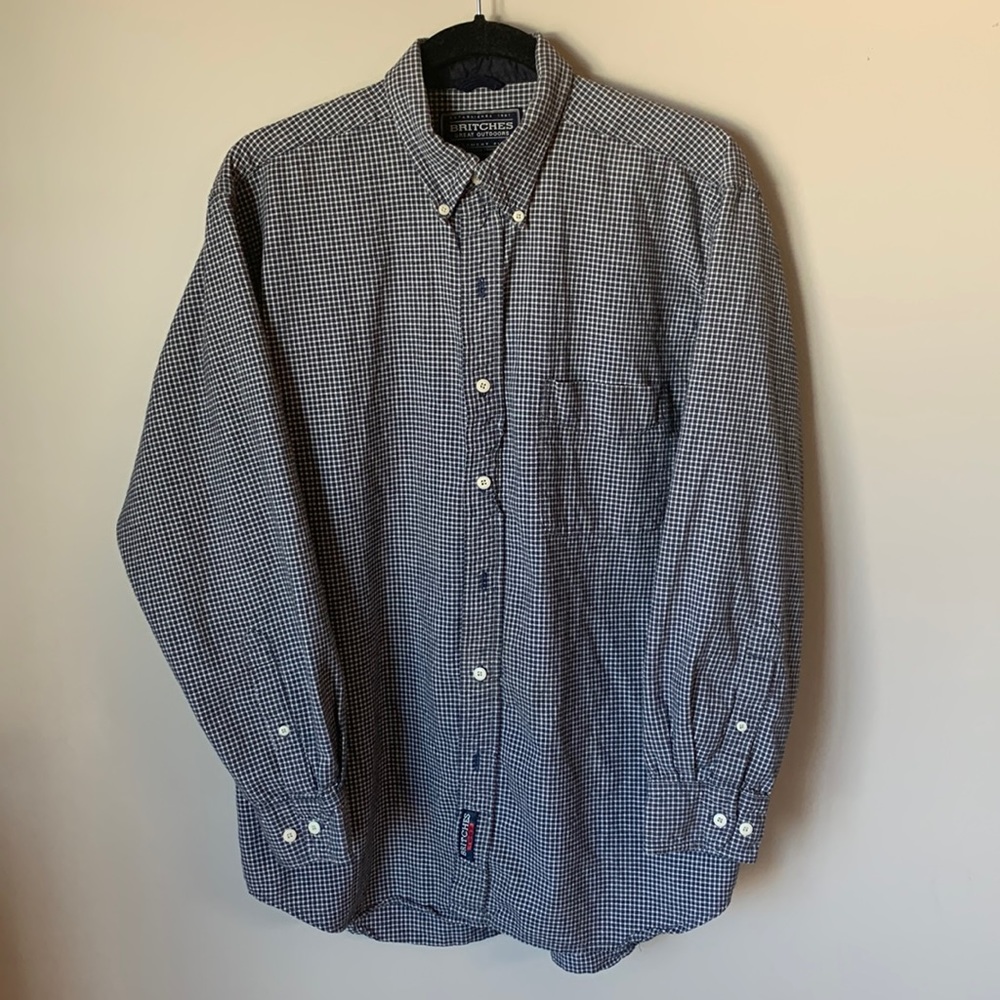 L Britches Great Outdoors casement plaid dress shirt blue and white